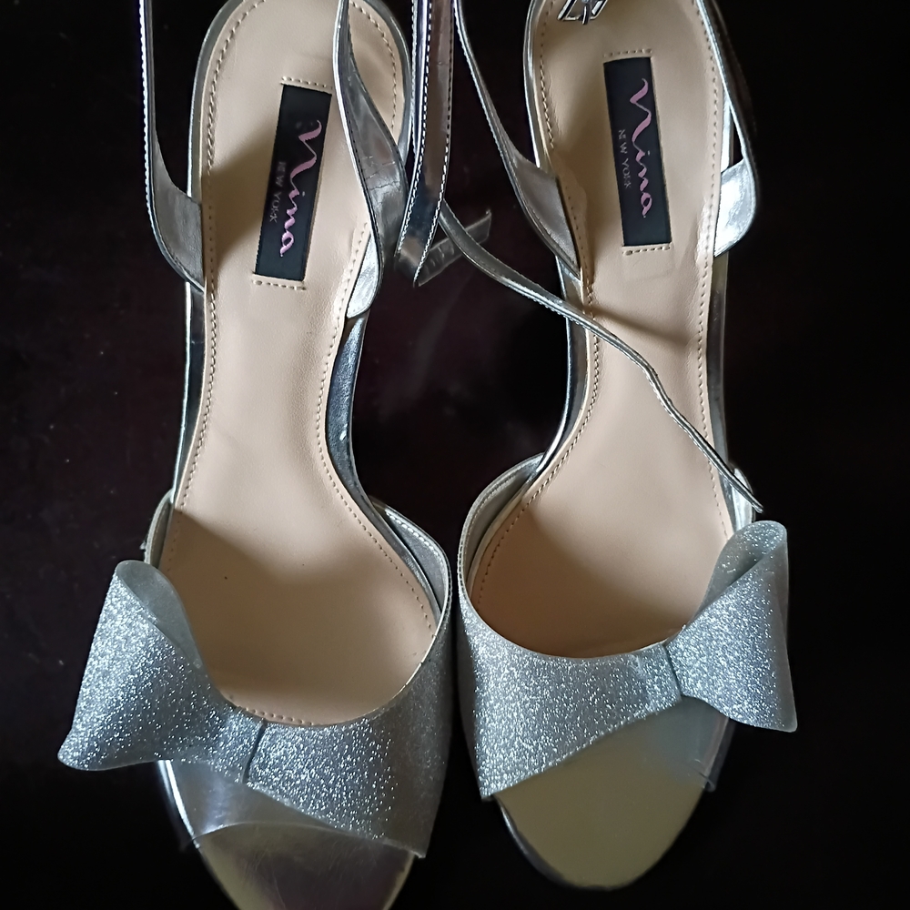 Nina Metallic Silver Bow Heels